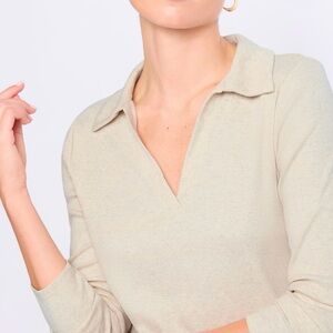 Montgomery Post Lydia Long Sleeve Brushed Polo Shirt size large cream color  NWT